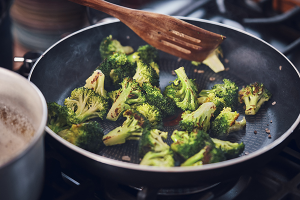Sauteeing Broccoli in a Pan